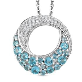 D'joy AA Betroka Blauer Apatit Anhänger mit Kette (ca. 50 cm), 925 Silber rhodiniert ca. 2,95 ct.