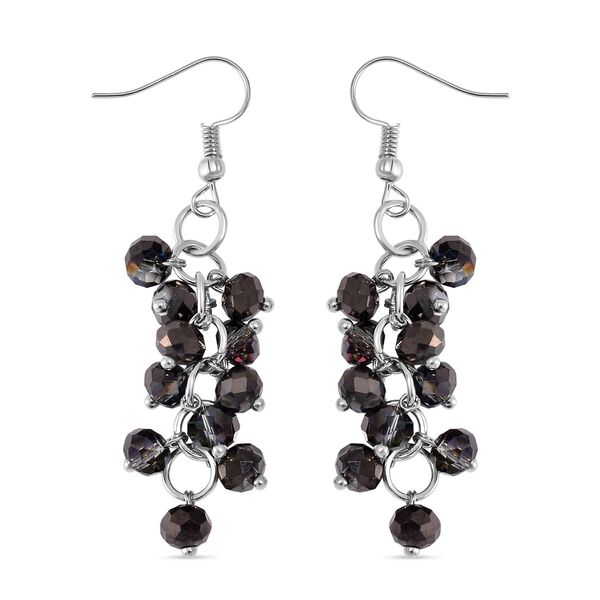 2er Set mehrschichtiger Halsketten und Ohrringe, Graue, schwarze Kristallperlen und weiße Kristalle image number 7