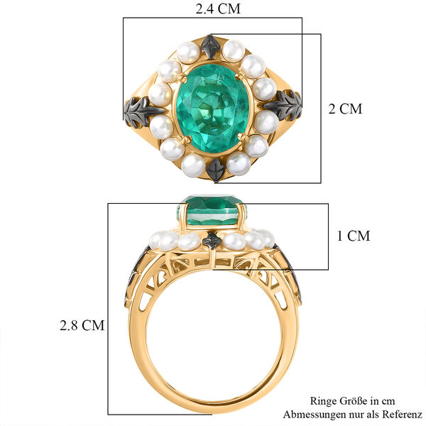 D'Joy - Perlenkrone Smaragd-Quarz Triplette, S&uuml;&szlig;wasser Perle (3mm) Ring 925 Silber 750 Gelbgold Vermeil (Gr&ouml;&szlig;e 18.00) 6.40 ct image number 6