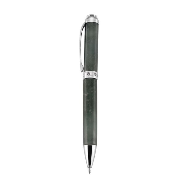 13.4*1.3cm(5.25*0.63inch )Olmec jade pen ( ball pen) ,white crystal,metal:brass,plating:std white,cutting on metal,approx image number 0