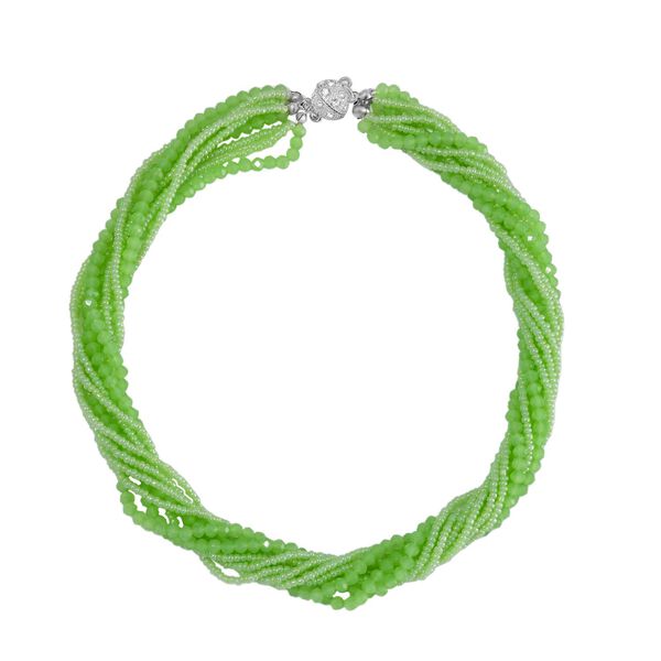 2er Set mehrschichtiger Halsketten und Ohrringe, Grüne Kristallperlen und weiße Kristalle image number 5