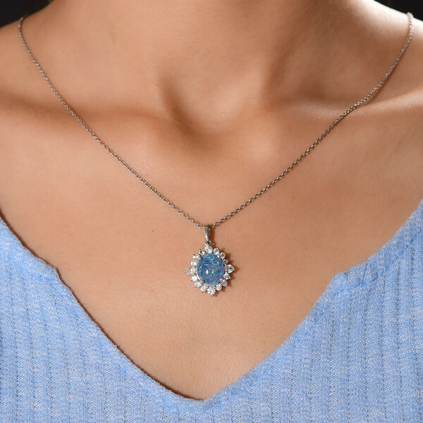 Boulder Opal Triplett und Zirkon-Halo-Anhänger in Silber image number 2