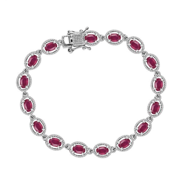 Afrikanischer Rubin (Fissure gef&uuml;llt) Armband ca. 19 cm 925 Silber platiniert ca. 11.50 ct