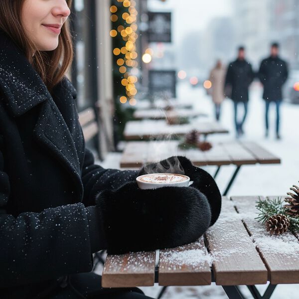 Flauschige F&auml;ustlinge mit Kunstfell und Strickb&uuml;ndchen, Einheitsgr&ouml;&szlig;e, Schwarz image number 2