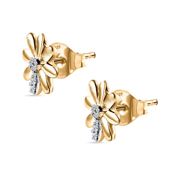 GP Italian Garden Kollektion - Weiße Diamant und Kanchanaburi blaue Saphir Ohrringe, 925 Silber 750 Gelbgold Vermeil - 0,14 ct. image number 4