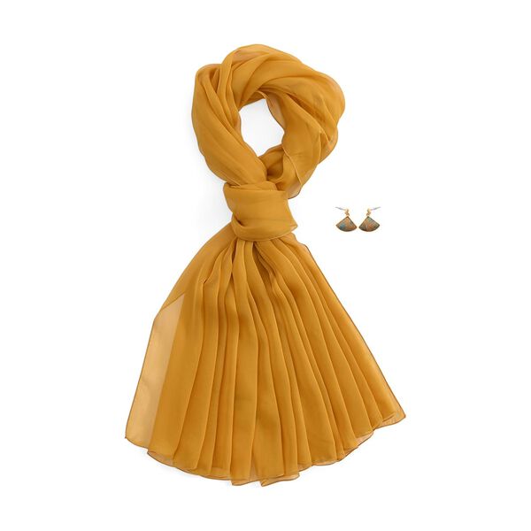  LA MAREY signature 100% silk scarf, "Silk earring  Material:silk & alloy &925 silver pin size:2.5*1.8cm color:yellow" image number 0