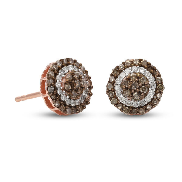 Natürliche Champagner und weiße Diamant-Halo-Ohrstecker in Silber image number 4