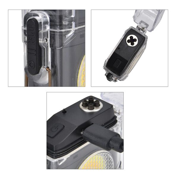 "ARC IGNITION PORTABLE LAMP with stroge box -black Light bulb: COB Running time: 3-4 hours Charging time: about 2 hours Color temperature: 2800-6000K Lumen: 400Lm Voltage: 5V Function: Main light: white light strong - white light weak - yellow light stron image number 6