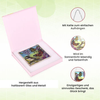 Handbemalter Glas-Sonnenf&auml;nger, Vogel-und-Schmetterling-Design, 11,5&times;11,5cm, Mehrfarbig