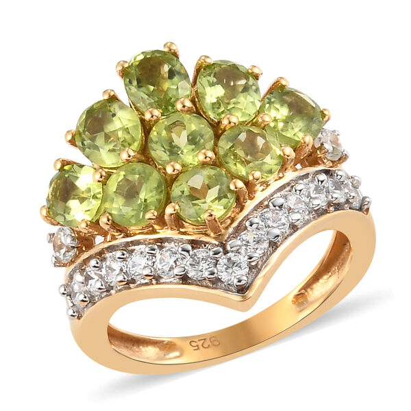 Nat&uuml;rlicher Peridot und Zirkon-Ring, 925 Silber vergoldet  ca. 3,95 ct image number 4