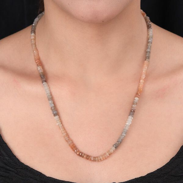 Mehrfarbig Mondstein Halskette 50 cm Lange 925 Silber platiniert ca. 65,39 ct image number 2