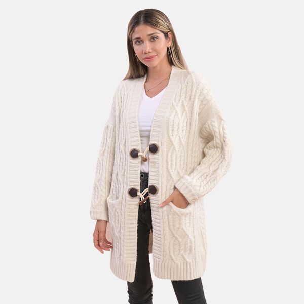 LA MAREY lange Strickjacke mit Kn&ouml;pfen, Einheitsgr&ouml;&szlig;e Cr&egrave;me image number 2