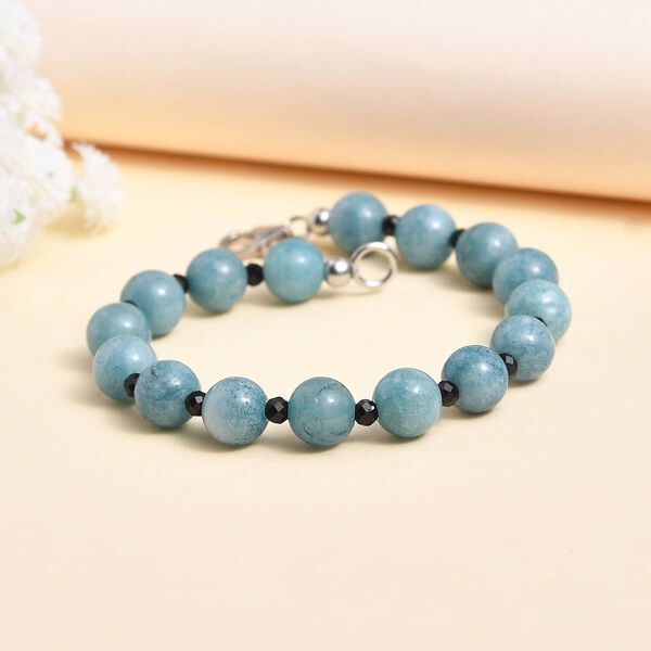 Natürliches milchiges Aquamarin und schwarzes Spinell-Armband, 18,5cm - 63 ct. image number 2