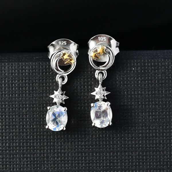 D joy AAA Premium Malagasy Mondstein, Wei&szlig;er Zirkon Celestial Echoes Ohrringe 925 Silber Zweifarbige Beschichtung ca. 0.76 ct image number 2