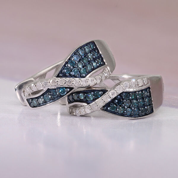 Wei&szlig;er und Blauer Diamant Ohrringe 925 Silber platiniert ca. 0,33 ct image number 2
