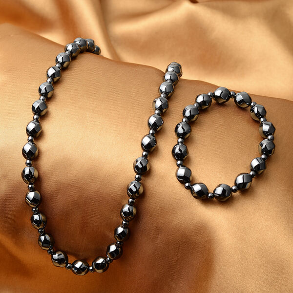 2er- Set Hämatit flexibel Armband und Halskette ca. 50 cm lange image number 2