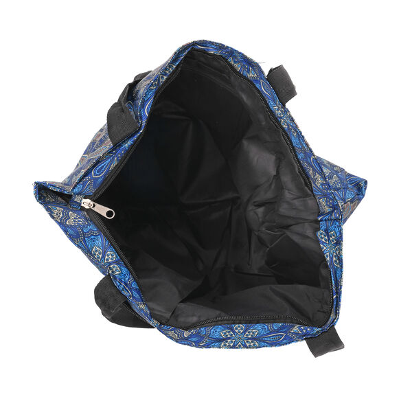 Faltbare Einkaufstasche aus wasserabweisendem Polyester, Blumenmuster, 40x43 cm, Tragegriffe 22 cm, Blau image number 4
