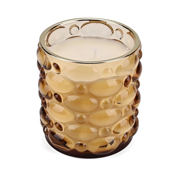 LIVMORE - Duftkerze im strukturierten Glas, Rose und Bergamotte, 48 Std. Brenndauer, Gelb image number 3