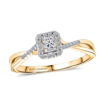 LUXURIANT VS-EF Labor Diamant Ring, 925 Silber 750 Gelbgold Vermeil - 0,25 ct.