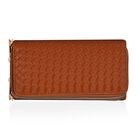 Elegante PU-Leder-Geldbörse mit geprägtem Flechtmuster - RFID-Schutz und Reißverschluss-Design, 18,5x4x9,5cm, Braun
