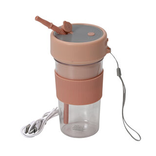 Tragbarer Entsafter mit Deckel und Trinkhalm, 350 ml, mit Edelstahlklinge und USB-Aufladung, 174x88 mm, Wiederaufladbar, Rosa