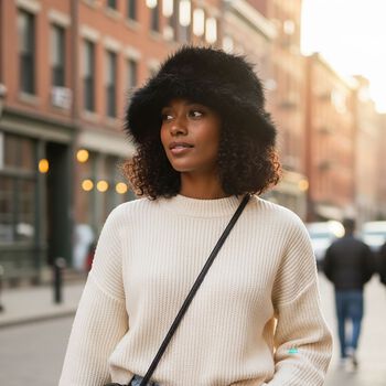 Kunstfell-Bucket-Hut, Einheitsgr&ouml;&szlig;e, Schwarz