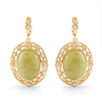 Nat&uuml;rlicher Baltischer Butterscotch-Bernstein, Wei&szlig;er Zirkonia Ohrringe 925 Silber vergoldet