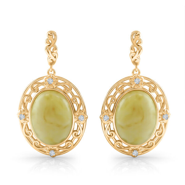 Nat&uuml;rlicher Baltischer Butterscotch-Bernstein, Wei&szlig;er Zirkonia Ohrringe 925 Silber vergoldet