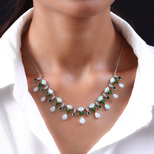 Nat&uuml;rliche, &auml;thiopische Welo Opal, Chromdiopsid und Zirkon-Halskette, 45 cm - 11,36 ct. image number 2