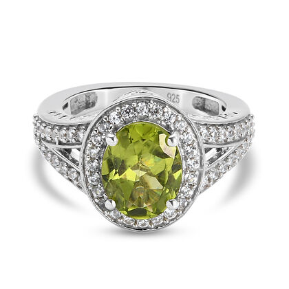 Nat&uuml;rlicher Peridot und Zirkon Ring 925 Silber platiniert (Gr&ouml;&szlig;e 16.00) ca. 3,01 ct