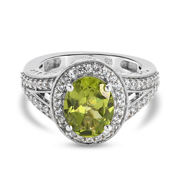 Nat&uuml;rlicher Peridot und Zirkon Ring 925 Silber platiniert  ca. 3,01 ct