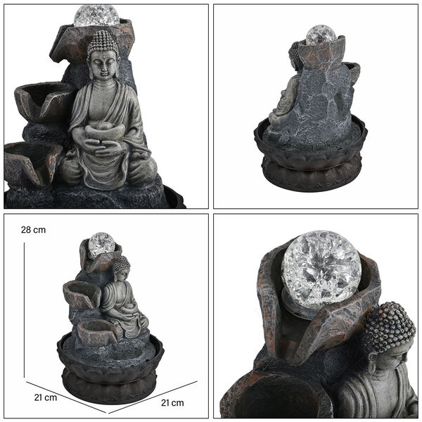 Wasserbrunnen - Buddha mit Glaskugel und Licht image number 4