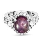 Sternrubin und weißer Zirkon-Ring, 925 Silber platiniert (Größe 16.00) ca. 8.48 ct