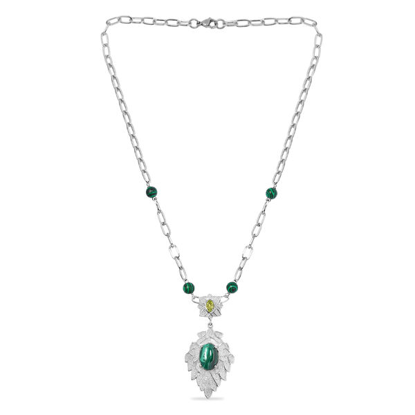 Malachit und nat&uuml;rliche Hebei-Peridot-Halskette in Silberton, 13,53 ct. image number 5