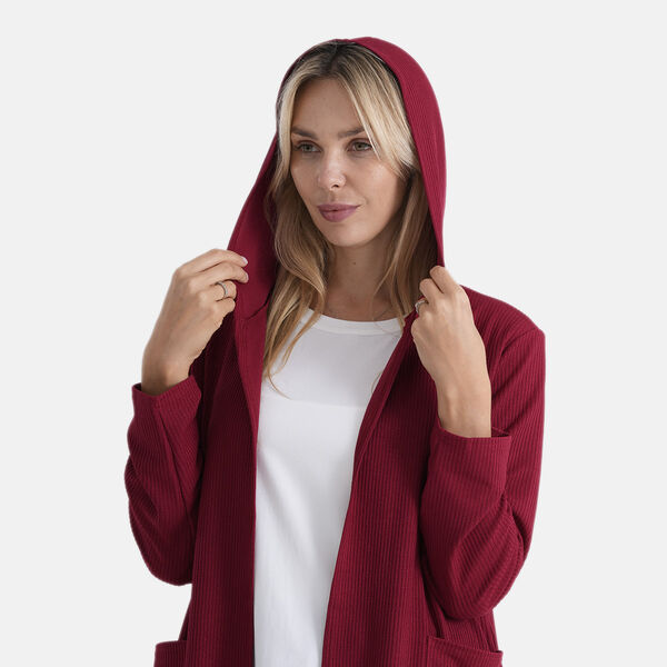 LA MAREY Langer Cardigan mit Kapuze und Taschen, 83cm, Rot image number 5