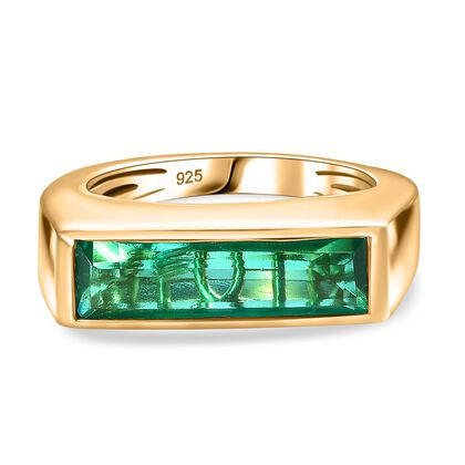 Smaragd-Quarz Triplette Ring 925 Silber 750 Gelbgold Vermeil (Gr&ouml;&szlig;e 18.00) ca. 3,20 ct