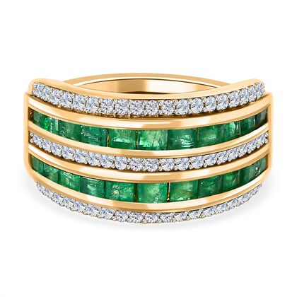 AAA Kagem Sambischer Smaragd Ring, 925 Silber Gelbgold Vermeil, (Gr&ouml;&szlig;e 21.00), ca. 2.25 ct