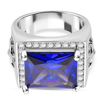 LUSTRO STELLA - Blauer Zirkonia, Wei&szlig;er Zirkonia Ring 925 Silber rhodiniert (Gr&ouml;&szlig;e 17.00)