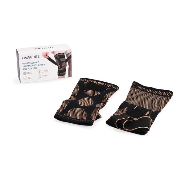 Kupferfaser Knie Bandagen Paar verstellbar Kompression Schwarz-Kupfer image number 9