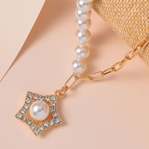 Weißer Kristall, Weiße Muschelkernperle Halskette ca. 50 cm  Std Gelb image number 2