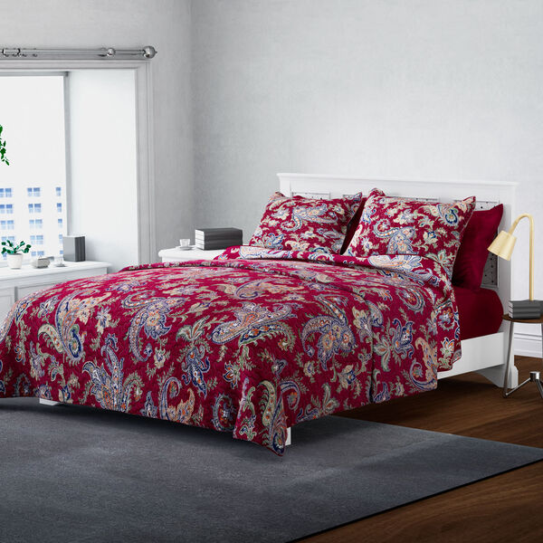 SERENITY NIGHT: 3er-Set, Quilt und 2 Kissenbez&uuml;ge, 240X260 und 2mal 50X75 cm, Rot