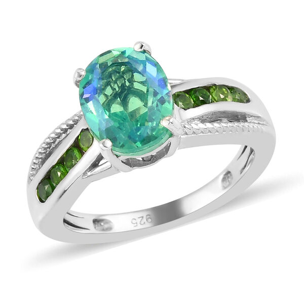 Pfau Triplett Quarz und Natürlicher Chromdiopsid Ring 925 Silber platiniert  ca. 2,41 ct image number 4