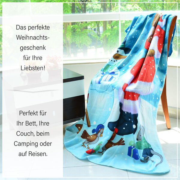 Superweiche Fleece Überwurf mit Schneemann und Weihnachtsmann Muster, Größe 130x170 cm, Mehrfarbig, Schneemann image number 8