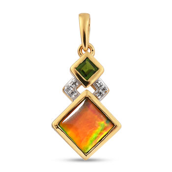 Ammolit und Nat&uuml;rlicher Chromdiopsid Anh&auml;nger 925 Silber vergoldet ca. 1,72 ct