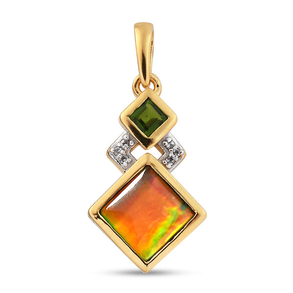 Ammolit und Nat&uuml;rlicher Chromdiopsid Anh&auml;nger 925 Silber vergoldet ca. 1,72 ct