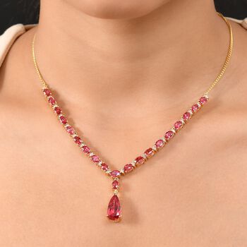 Empress Flame - D joy Lab Created Padparadscha-Saphir Halskette ca. 45 cm 925 Silber 750 Gelbgold Vermeil ca. 19.30 ct