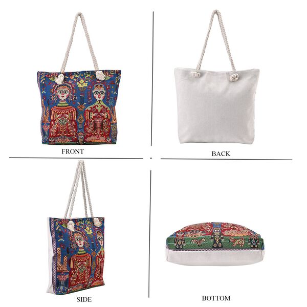 Jacquard gewebte Jute-Tasche mit Mond Design, 42x34 cm, Antik image number 4