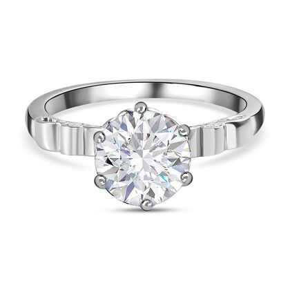 Moissanit Ring mit europ&auml;ischem Schliff, 925 Silber rhodiniert (Gr&ouml;&szlig;e 20.00) ca. 1.69 ct