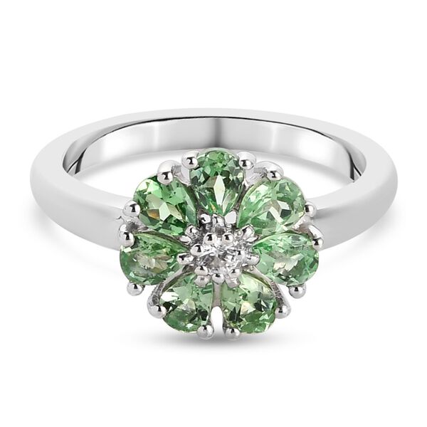 AAA Tsavorit Granat und Zirkon Solit&auml;r Ring 925 Silber Platin-&Uuml;berzug