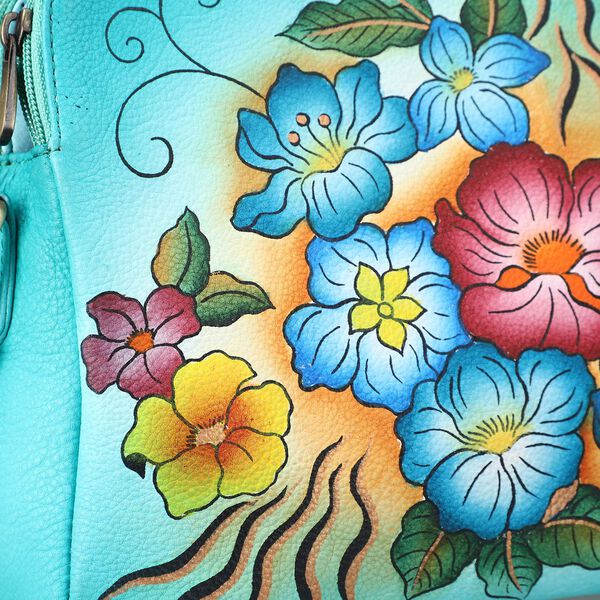 SUKRITI- Echtleder Crossbody Tasche mit Blumenmuster, grün image number 9